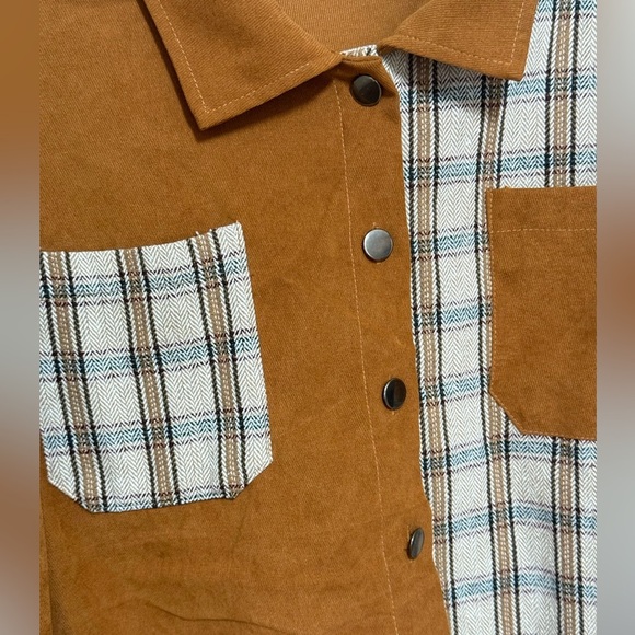 SHEIN Brown & plaid Short Jacket with bubble sleeves-thin quarter Roy/faux suede - Picture 3 of 8